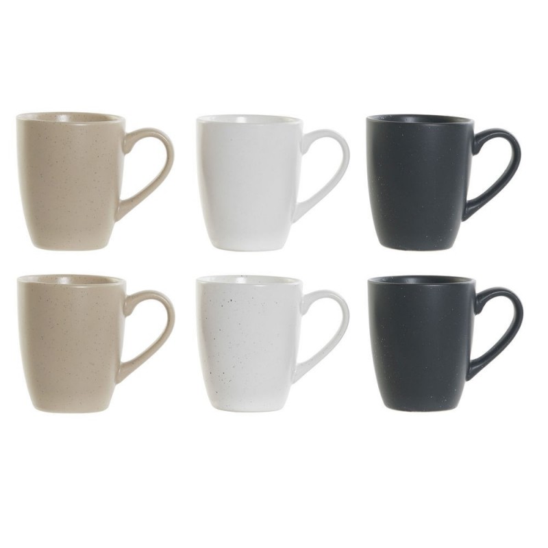 Set of 6 Cups DKD Home Decor White Beige Rubber wood Stoneware Natural