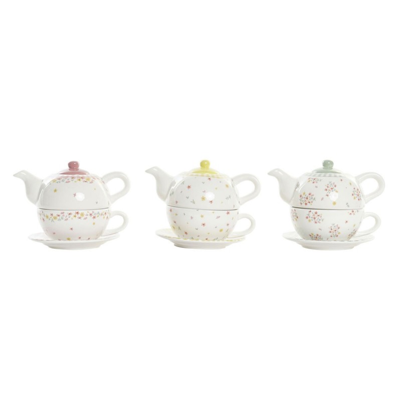 Teapot DKD Home Decor Red Green Yellow Dolomite (750 ml) (3 Units)