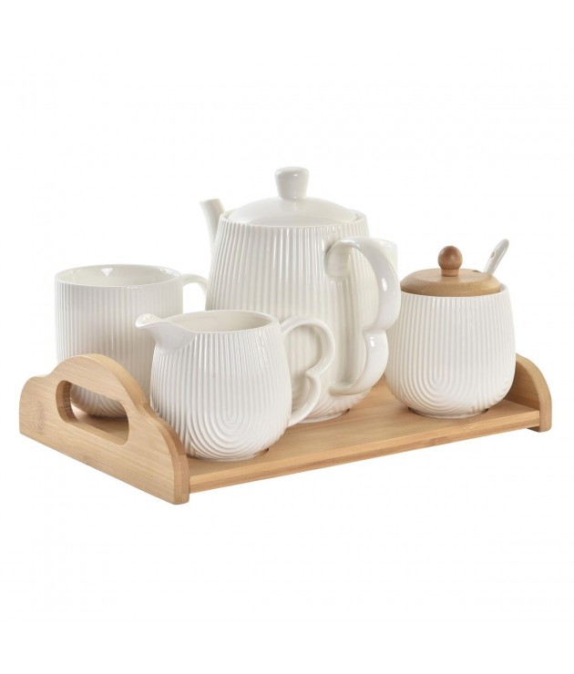 Piece Coffee Cup Set DKD Home Decor Natural Porcelain White Bamboo