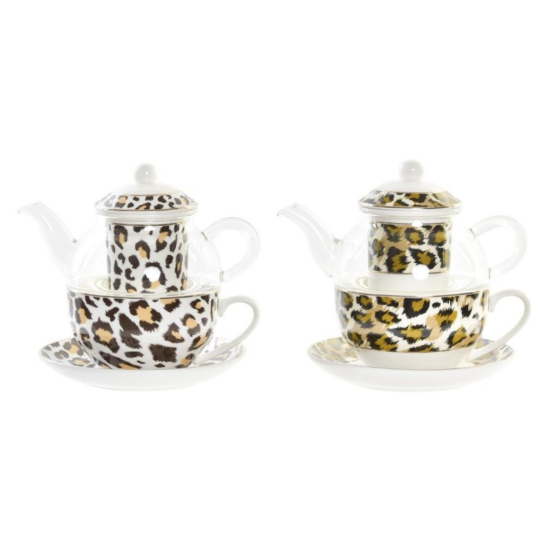 Teapot DKD Home Decor Leopard Crystal Porcelain (250 ml) (2 Units)