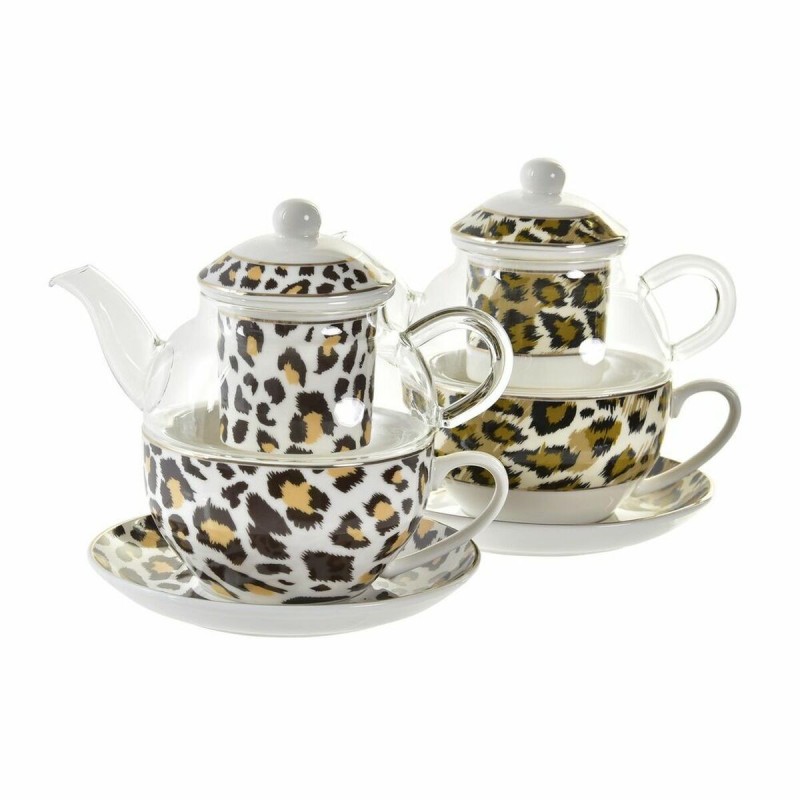 Théière DKD Home Decor Léopard Verre Porcelaine (250 ml) (2 Unités)
