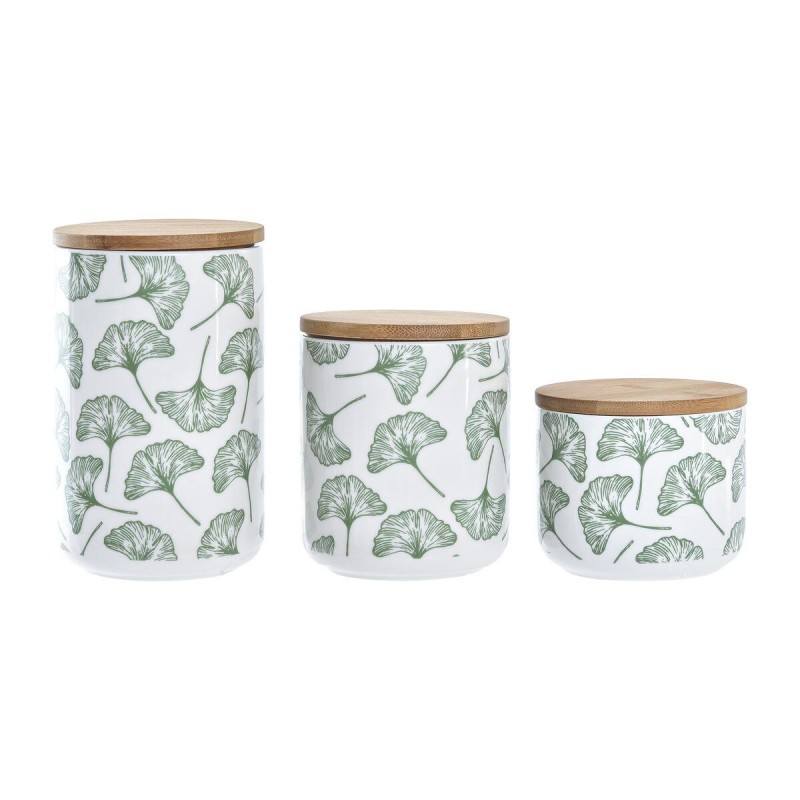 3 Tubs DKD Home Decor Natural White Green Bamboo Stoneware Tropical (3