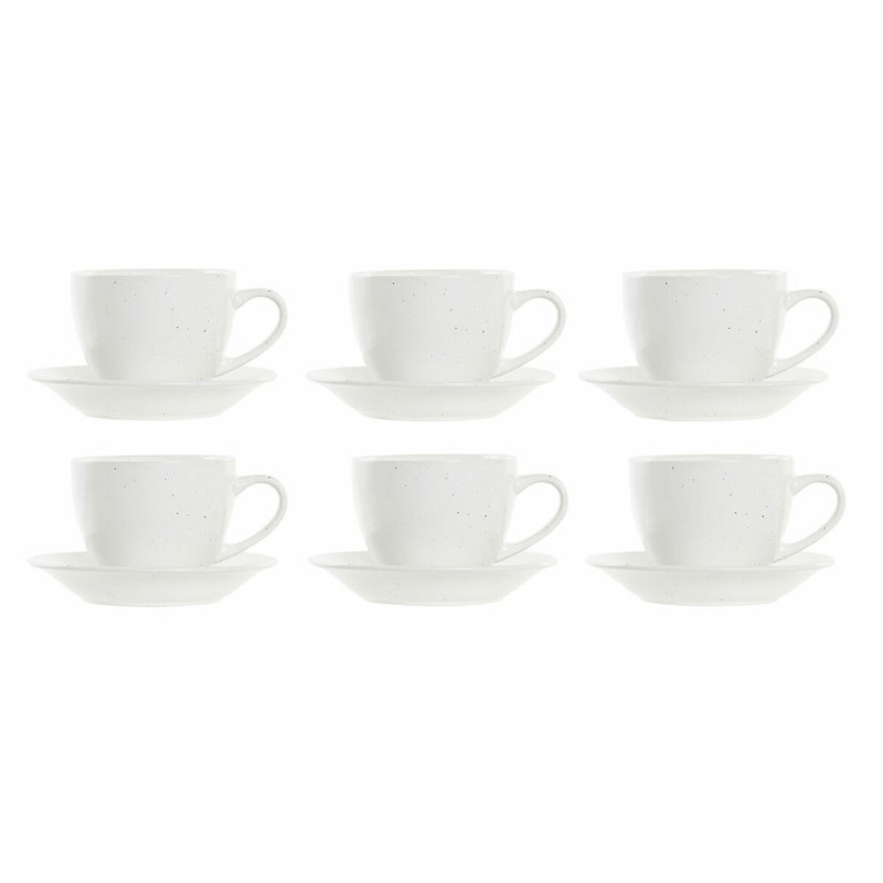 Piece Coffee Cup Set DKD Home Decor White Stoneware (150 ml)