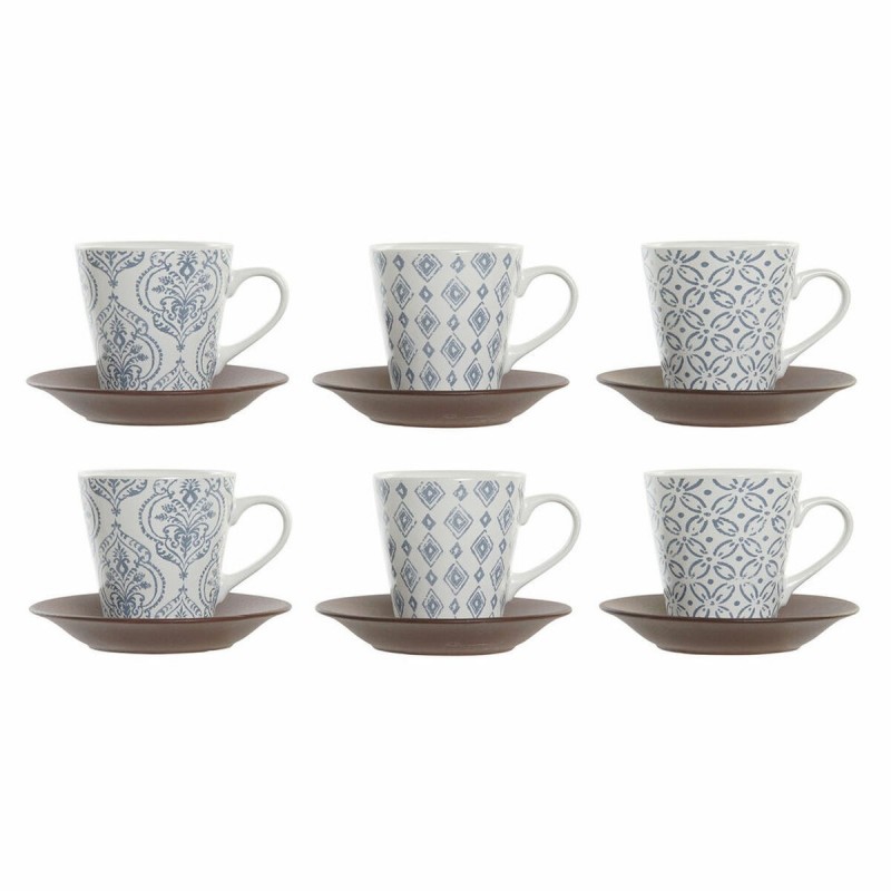 Piece Coffee Cup Set DKD Home Decor Blue Brown Stoneware (150 ml)