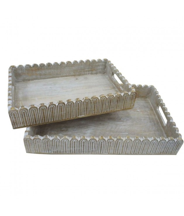 Set of trays DKD Home Decor Natural Colonial Mango wood Stripped (45,7