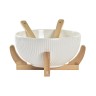 Salad Bowl DKD Home Decor Natural Porcelain White Bamboo 3 Pieces (27 