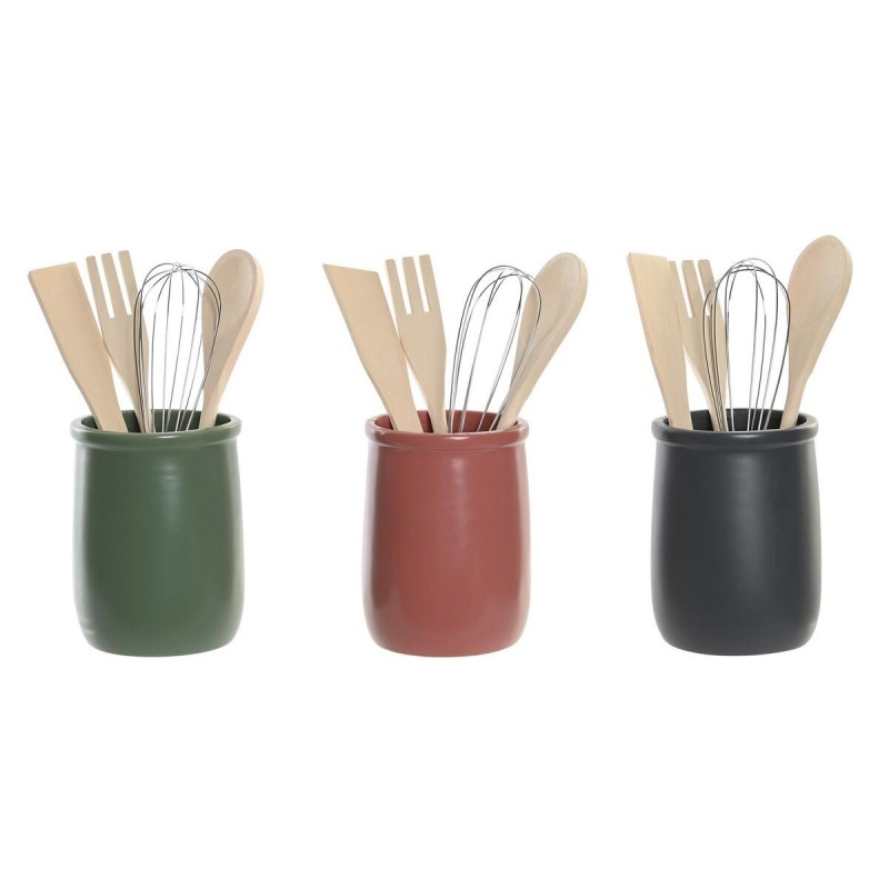 Ensemble d'ustensiles de cuisine DKD Home Decor Bois d'hévéa Grès 5 Pi