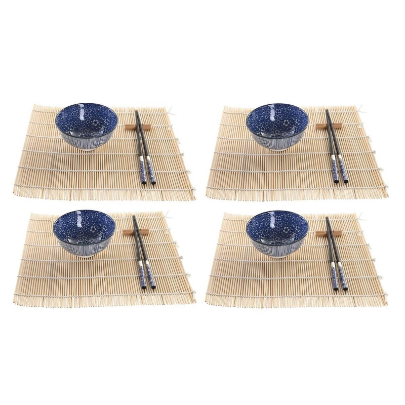 Sushi Set DKD Home Decor Black Blue Bamboo Stoneware Oriental (16 Piec