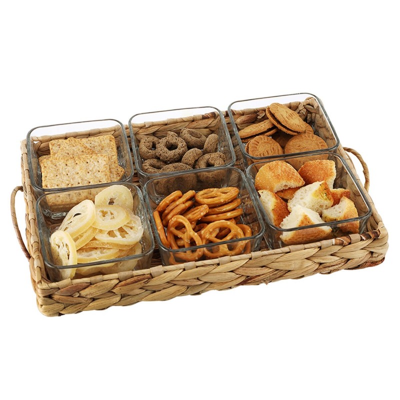 Snack tray DKD Home Decor Crystal Natural 7 Pieces Fibre (32 x 11 x 6 