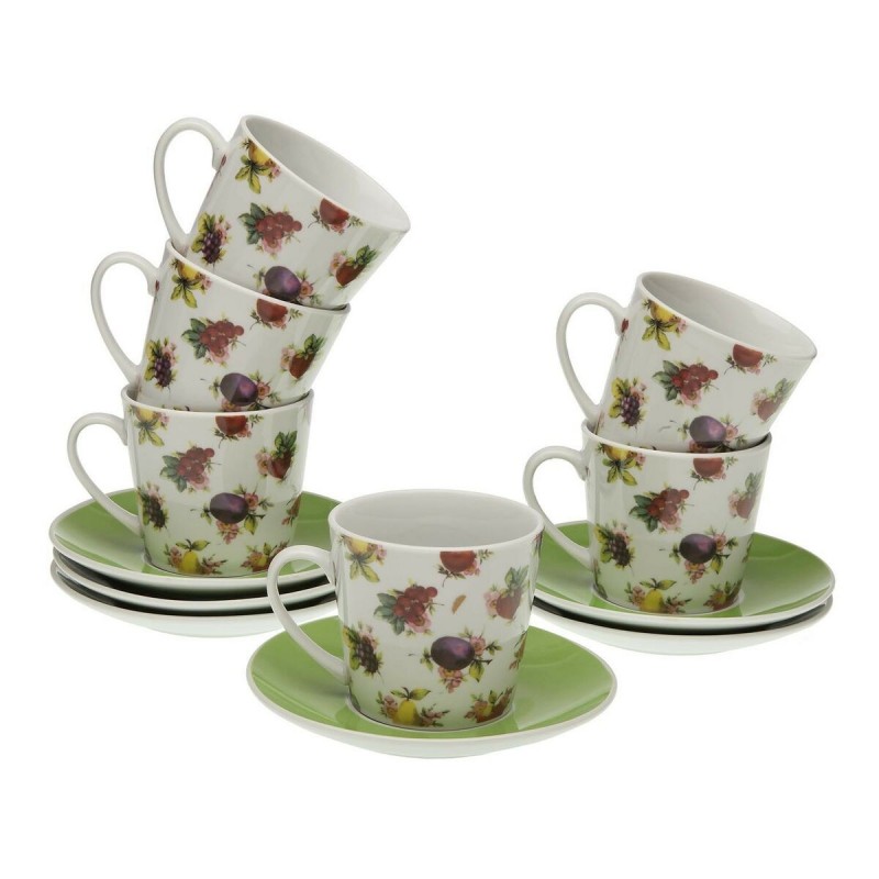 Set of Mugs with Saucers Versa Strawberry Porcelain (6 Pieces) (9 x 14