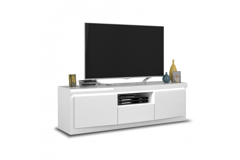 Meuble TV design coloris blanc laqué