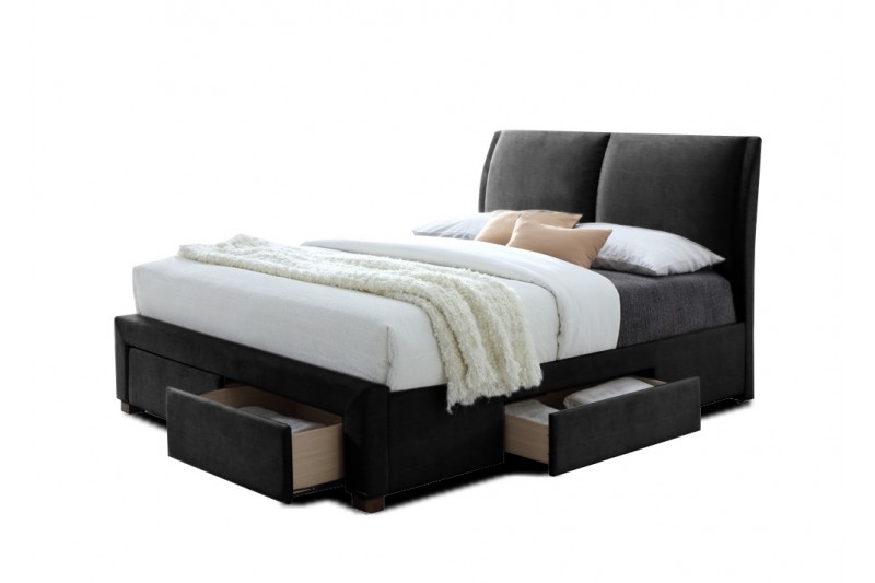 Lit  de160 x 200 cm design avec rangement en simili cuir noir