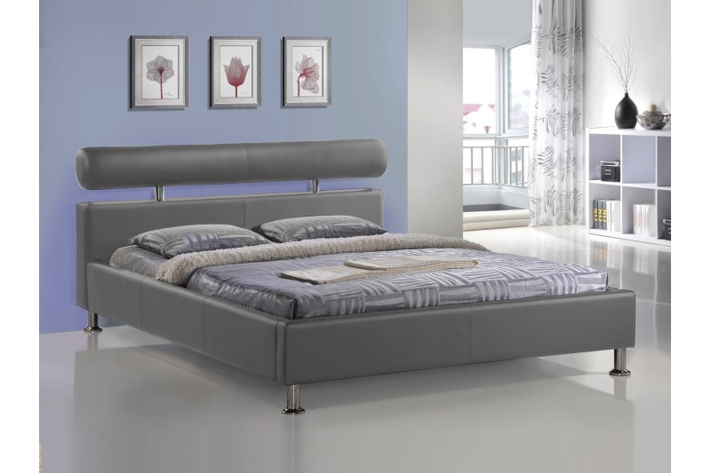 Lit adulte de 140x200 cm design en simili cuir coloris gris