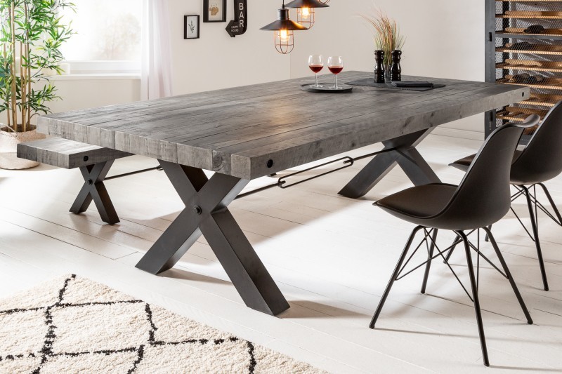 Table à manger 240cm en bois massif coloris gris